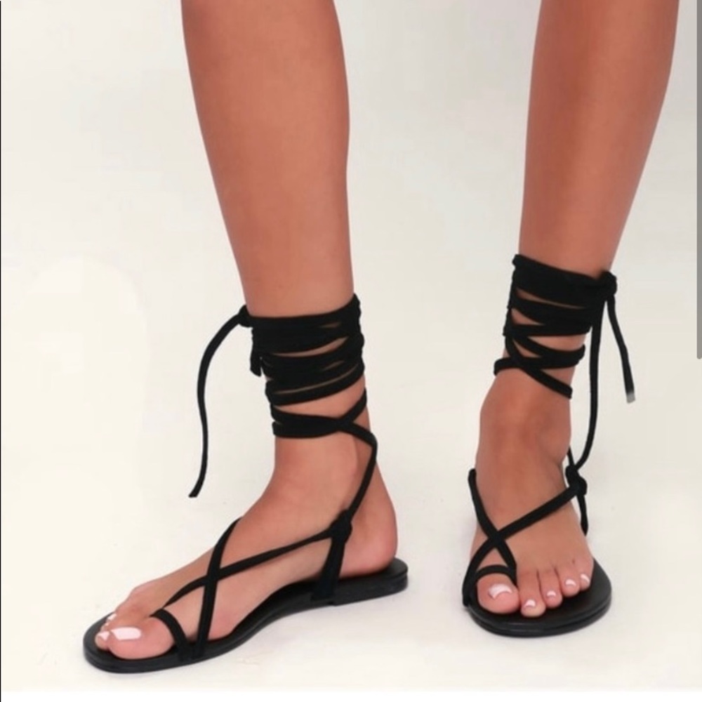 Lulu’s black suede wrap up sandals lightly used size 7.5